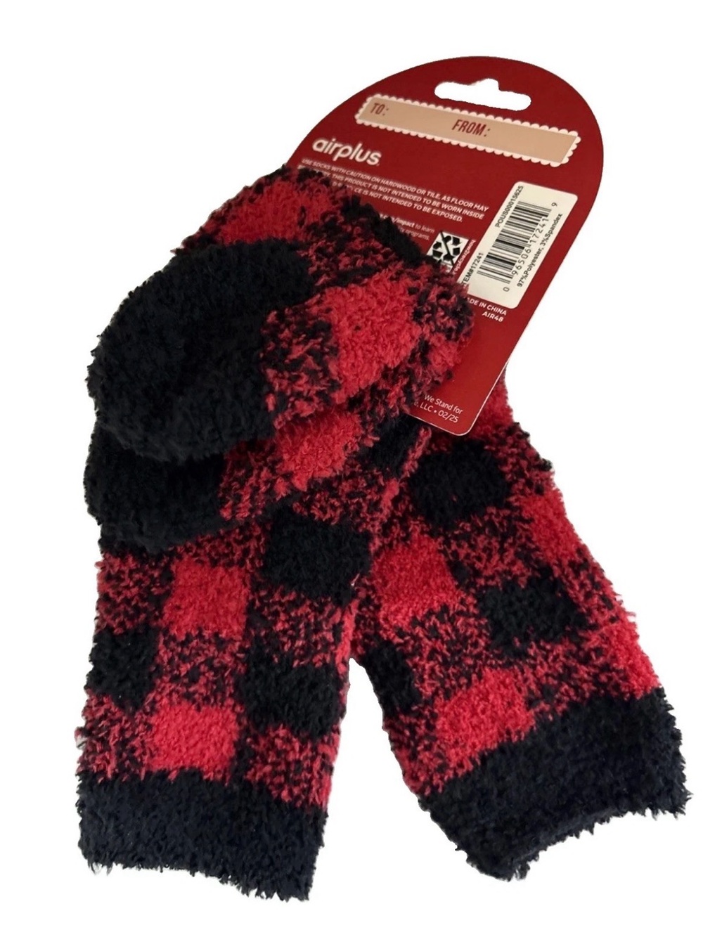 Cozy Socks Buffalo Plaid Black Red Aloe Infus Airplus Women's M-5-10 NWT